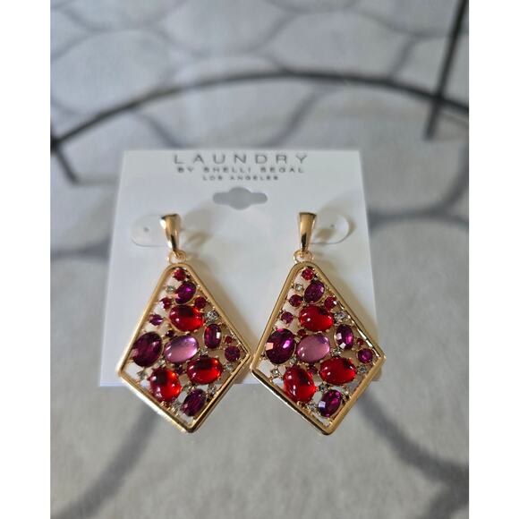 Laundry By Shelli Segal Gold Pink Red Stone Earrings New - Picture 2 of 4